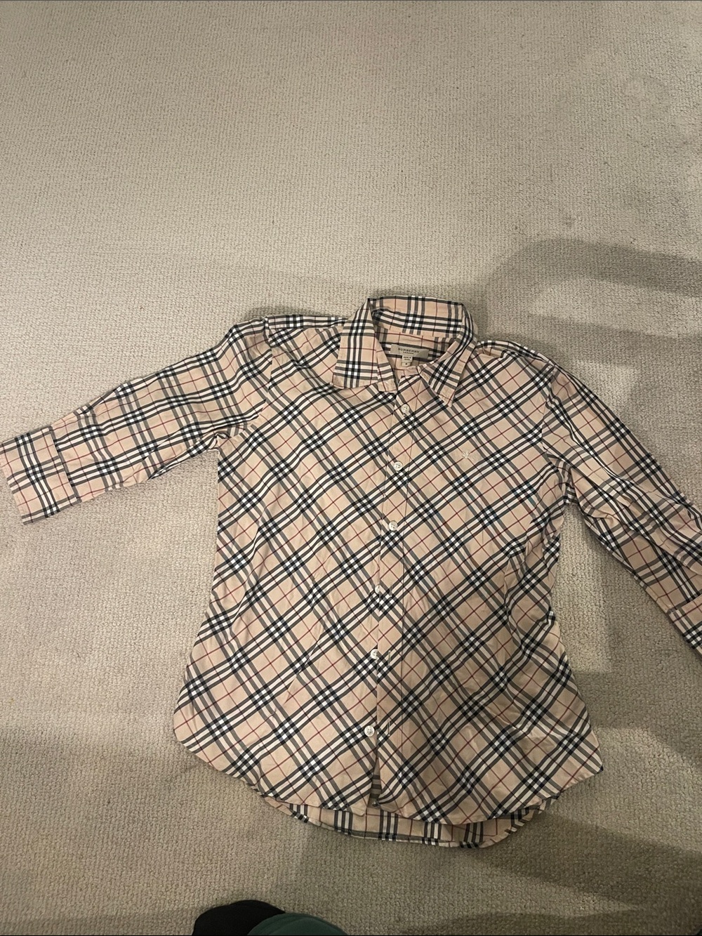 Burberry Beige and Black Plaid Button-Up Shirt